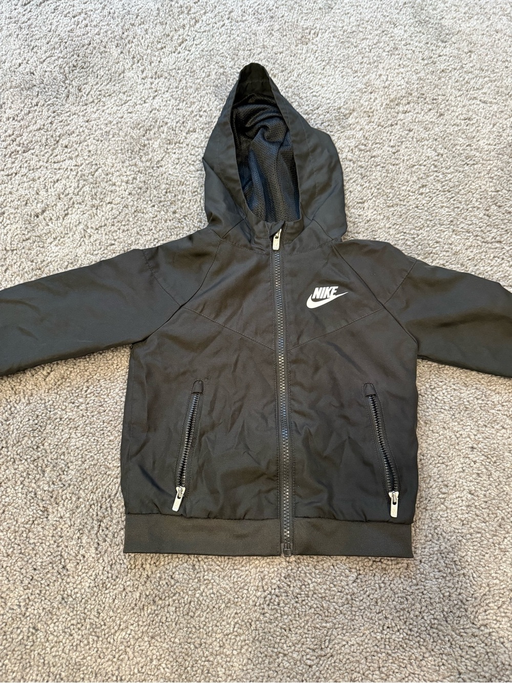 Nike Black Kids Hooded Zip-Up Jacket with White Logo
